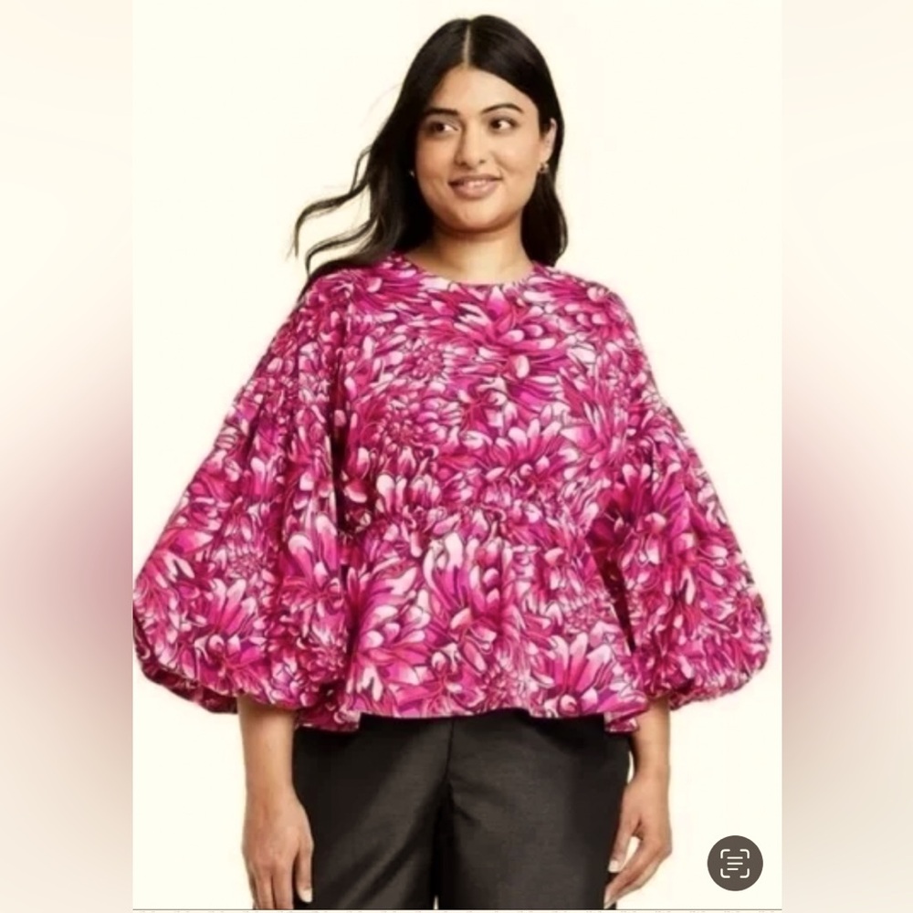 NWT Kika Vargas x Target Vibrant Floral Print Blouse with Scalloped Edges Sz XL